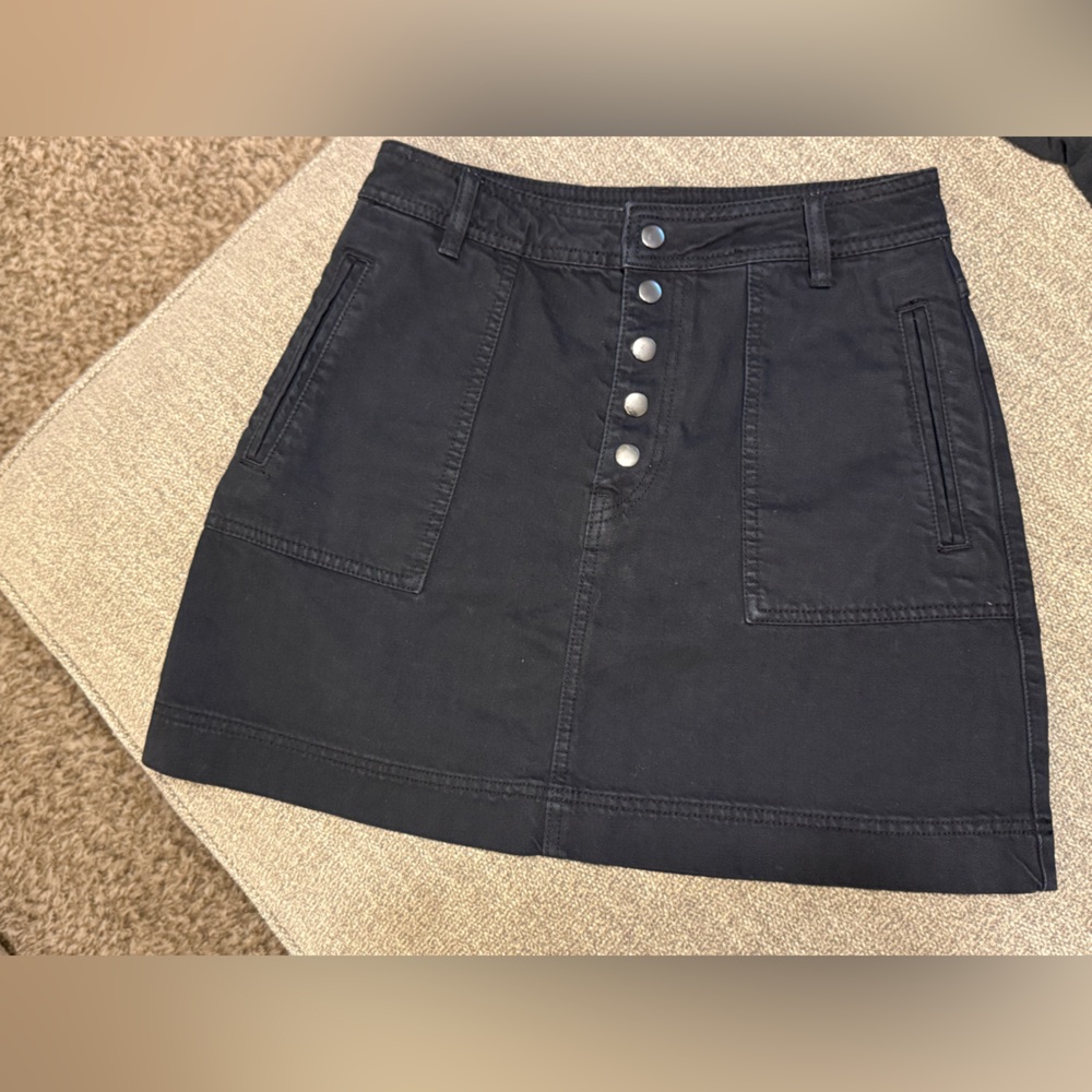 Free People Black Button-Up Denim Skirt